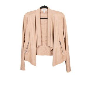 Sofia Jeans Drapey Moto Jacket XS Womens NEW Tan Faux Suede Waterfall Front